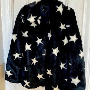 Gorgeous Aqua brand faux fur coat - black and white stars